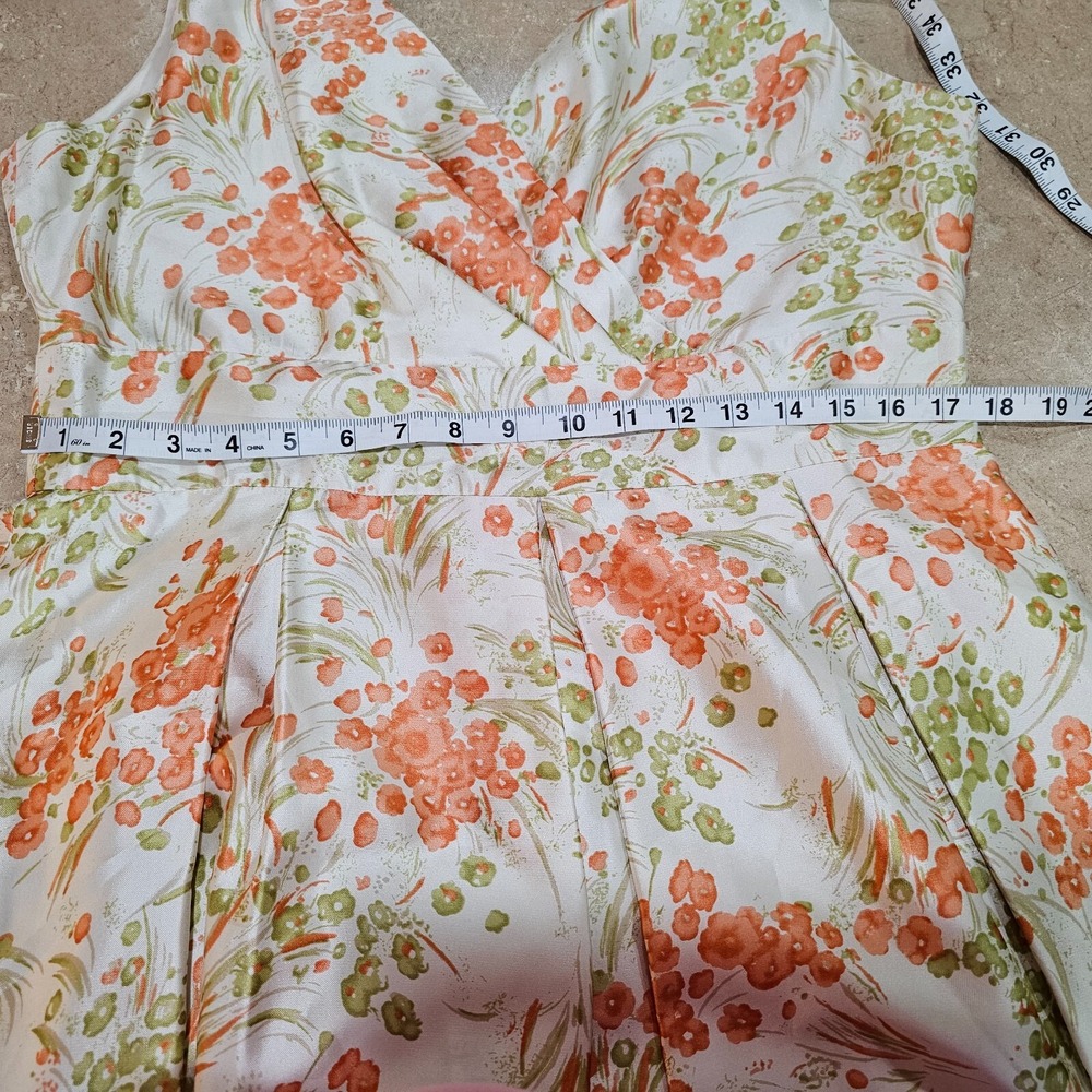 Talbots Fit and Flare Dress 14 Cream Orange Floral 100% Silk Surplice V-Neck - Picture 4 of 7